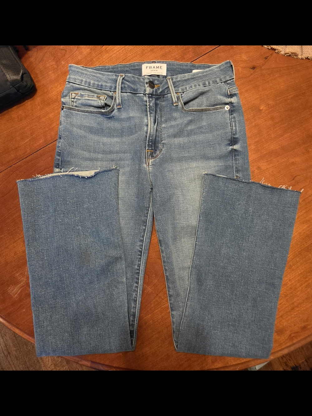 FRAME Le Crop Mini Boot Jeans Columbus Wash Raw Hem Size 27